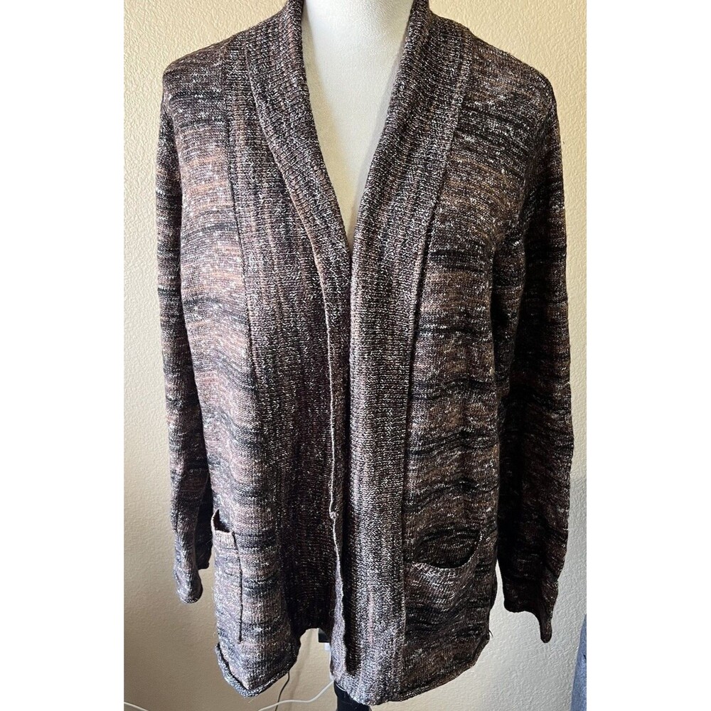 White Stag Women Open Front Cardigan Marled Brn/Blk Knit Size XL